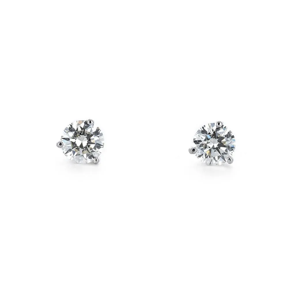 2.60ctw Diamond Stud Earrings, 3 Prong - White Gold