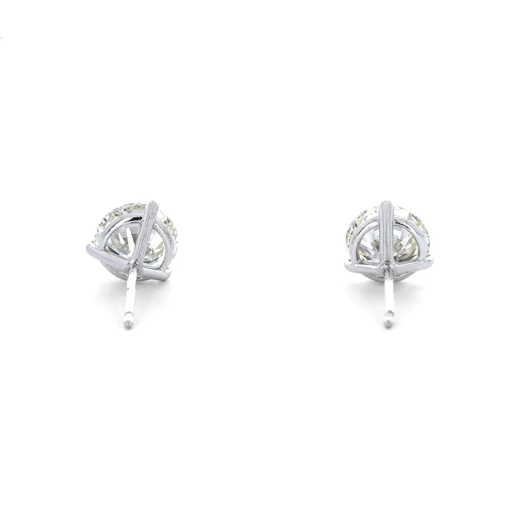 2.60ctw Diamond Stud Earrings, 3 Prong - White Gold