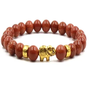 8mm Mala Natural Goldstone Bead Elephant Bracelet