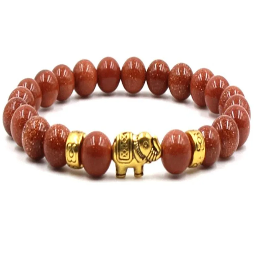 8mm Mala Natural Goldstone Bead Elephant Bracelet