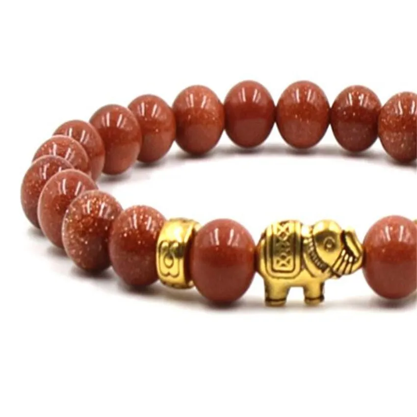 8mm Mala Natural Goldstone Bead Elephant Bracelet