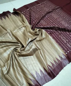 Cream deep maroon silk handloom gopalpur saree