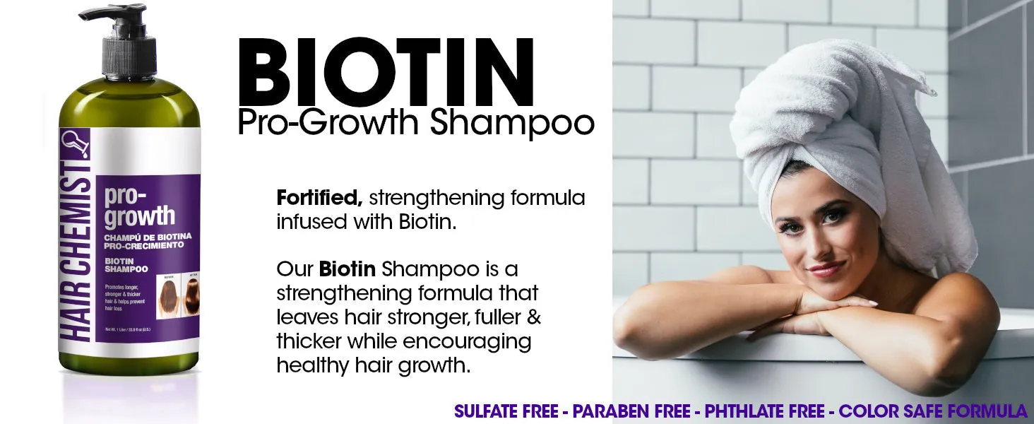 Hair Chemist Pro-Growth with Biotin Ultimate 4PC Shampoo & Conditioner Set- Includes 33.8oz Shampoo, 33.8oz Conditioner, 7.1oz Scalp Stimulator AND 7.1oz Hair Oil